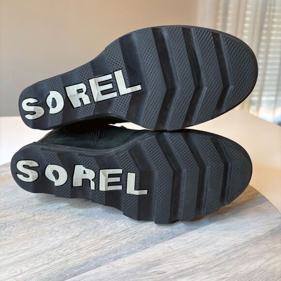 Sorel Women’s Joan of Arctic Wedge ll Chelsea Black Leather Boots Wedges Size 9 - Picture 6 of 8